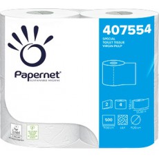 Papier toilette - 2 plis cellulose blanc - 11 x 9.5 cm- 500 coupons - 4 x15 rouleaux.