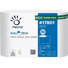 Papier toilette FULL TECH 2 plis blanc  cellulose -715 coupons - 14 x 9.2 cm- colis de 6x4 rlx.(anc.
